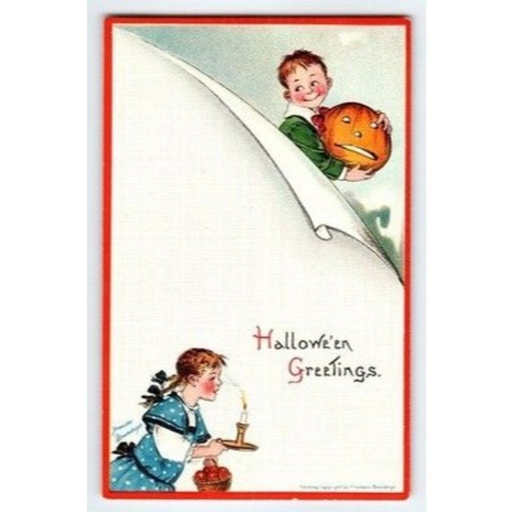 Vintage 1910s Halloween Postcard by Frances Brundage with Pumpkin Boy Antique